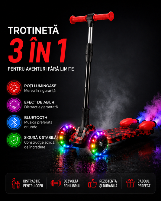 Trotineta Magică cu Aburi, Lumini LED și Bluetooth