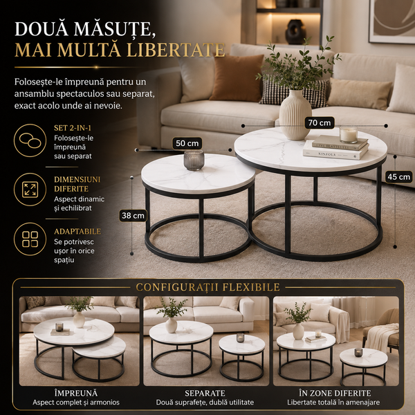 Set mese cafea Marmura Aurie