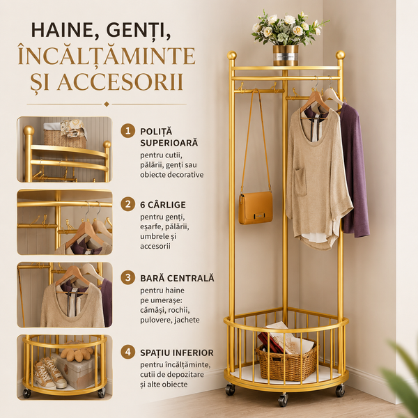 Cuier Colț Multifuncțional Auriu Compact Practic