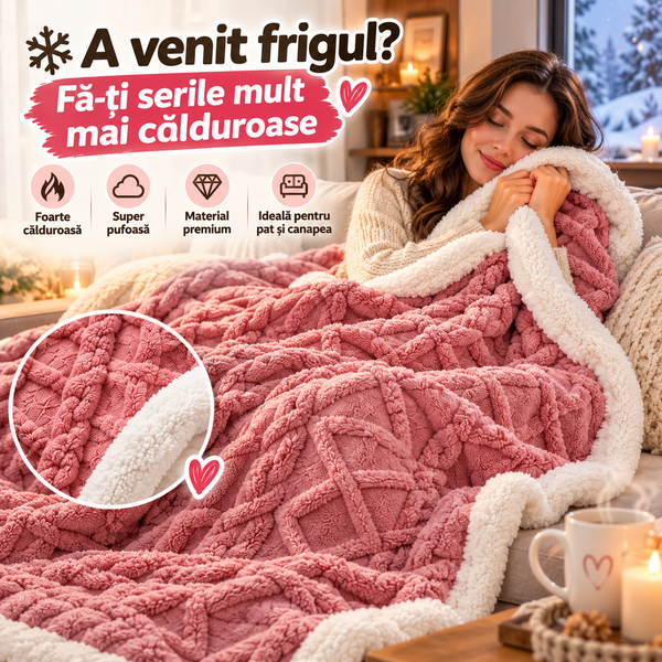 Pătură Cocolino Groasă Dublă, Super Soft, Tip Tricotaj, cu Blăniță, 200 x 230 cm