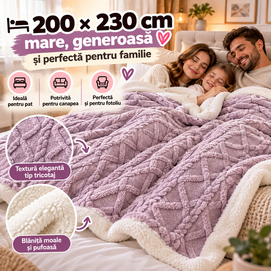 Pătură Cocolino Groasă Dublă 200 × 230 cm – Super Soft, Tip Tricotaj cu Blăniță